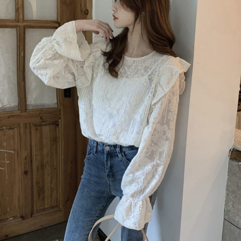 See-Through Blouse With Flare Sleeves