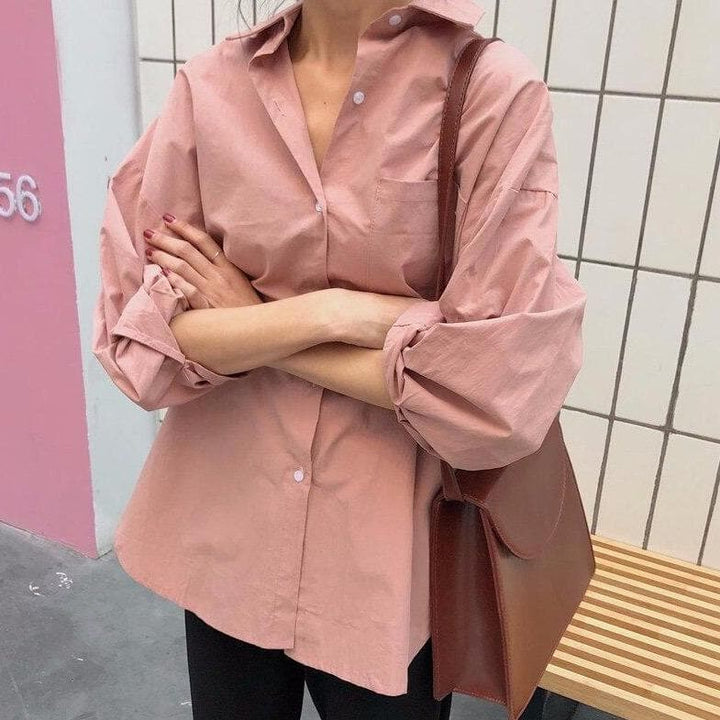 Button-Down Shirt With Front Pocket - Asian Fashion Lianox