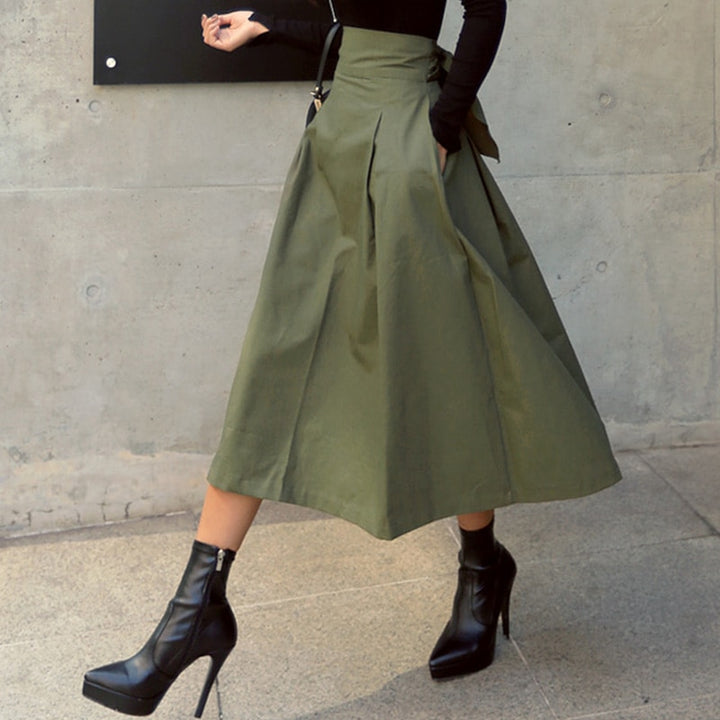 A-Line Skirt With High Waist And Bowknot
