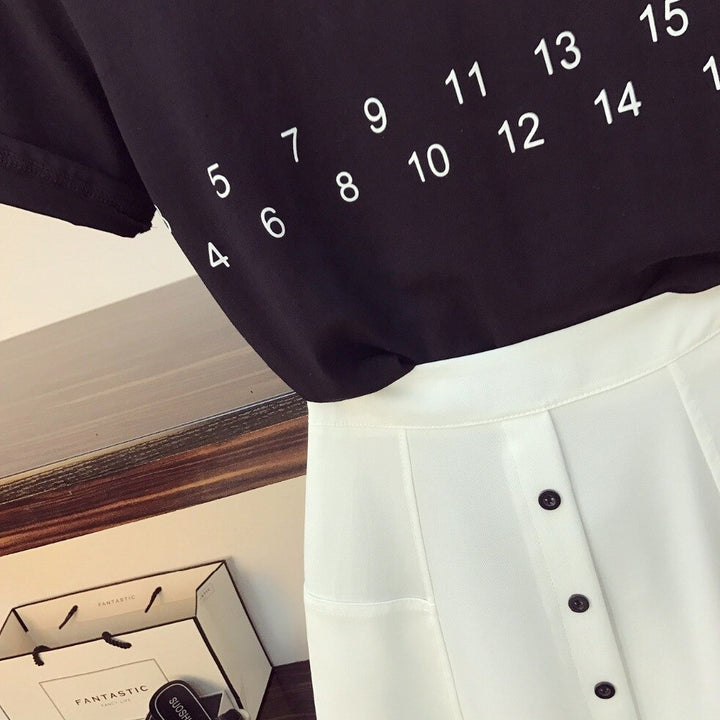 Outfit-Set: T-Shirt + High Waist Button-Down Skirt