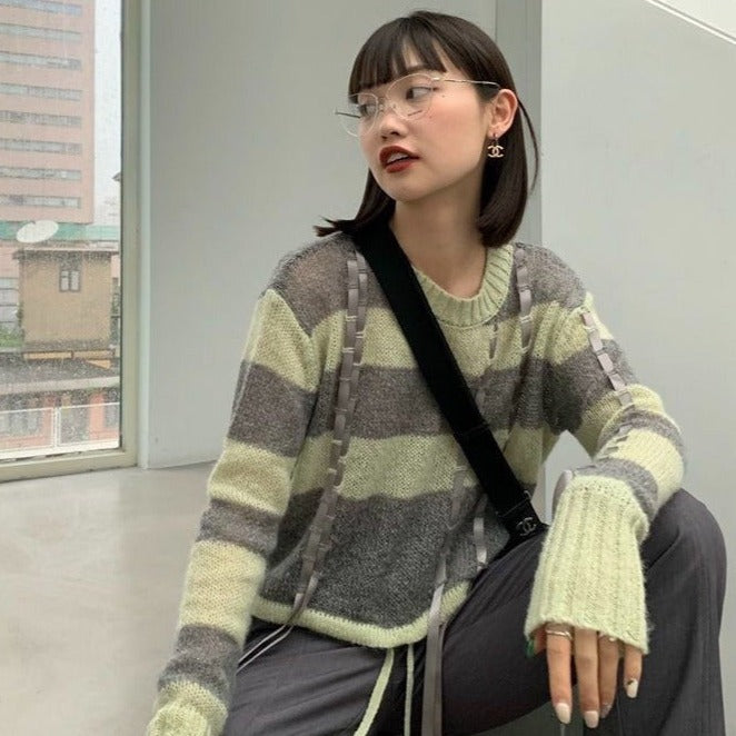 Laced-Up Sweater With Stripes
