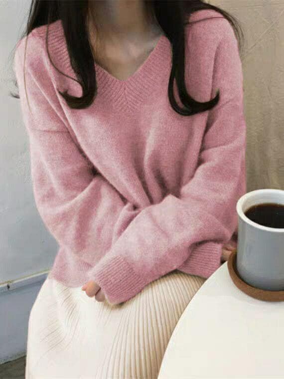 V-Neck Sweater - Asian Fashion Lianox