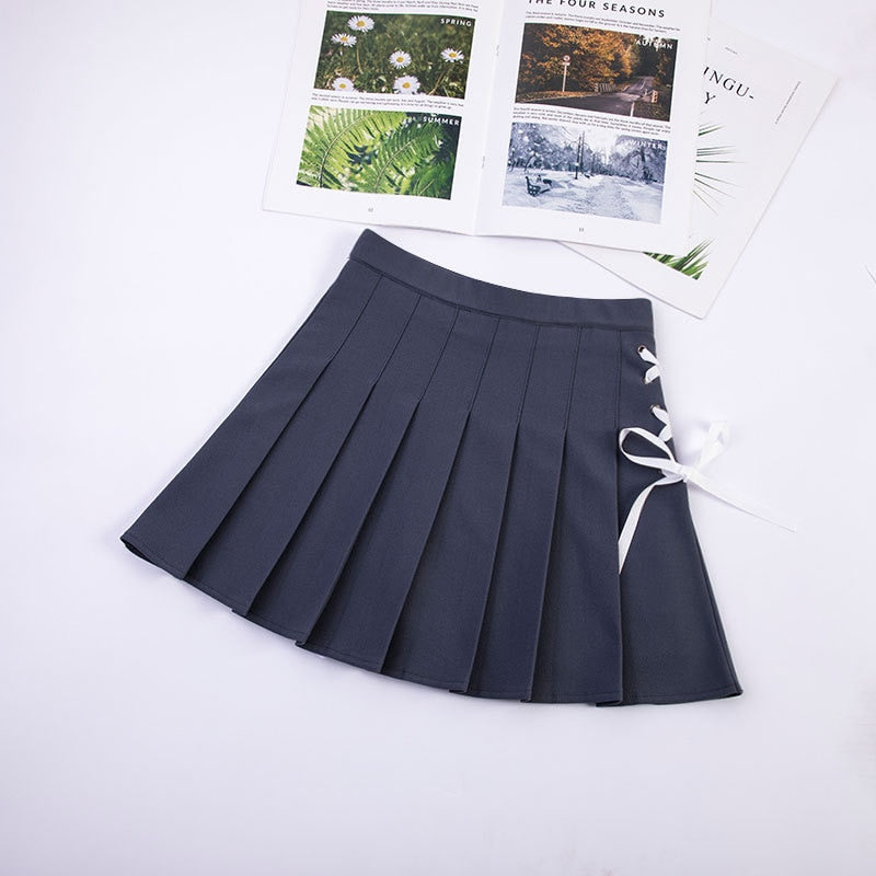 Pleated Mini Skirt With Lace-Up Side