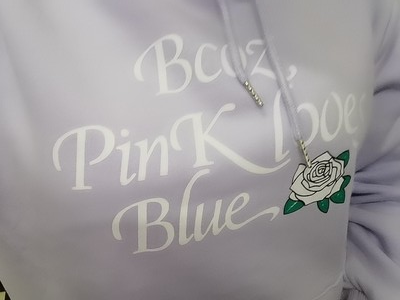 "Bcoz, Pink Loves Blue" Hooded Sweatshirt With Lettering and Rose Print - Asian Fashion Lianox