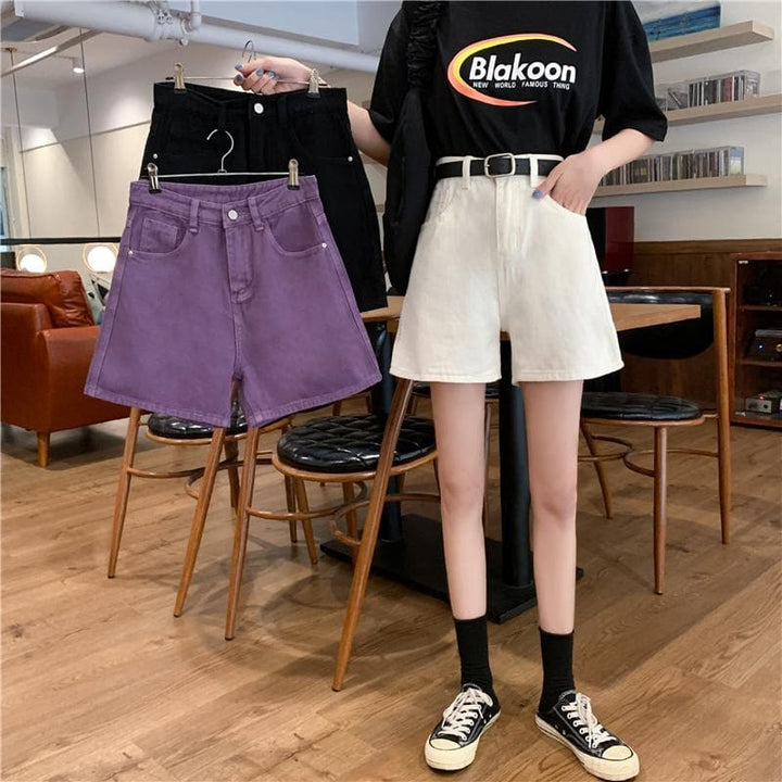 High Waist Denim Shorts - Asian Fashion Lianox