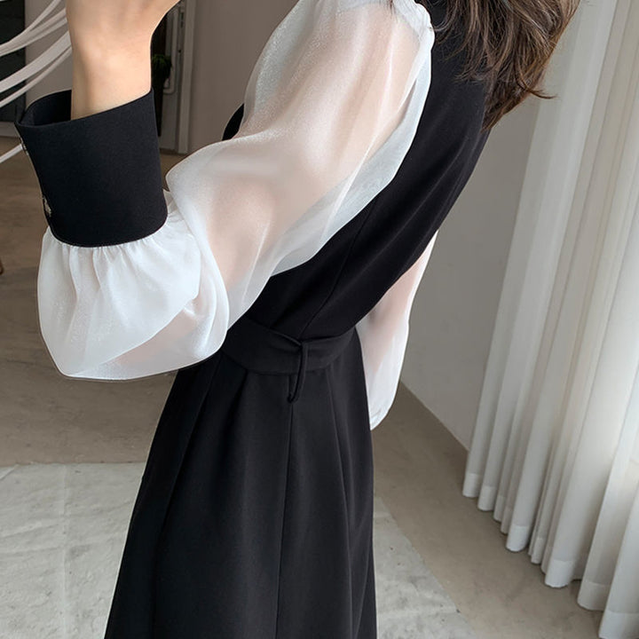 Double-Breasted Blazer Dress With Sheer Sleeves