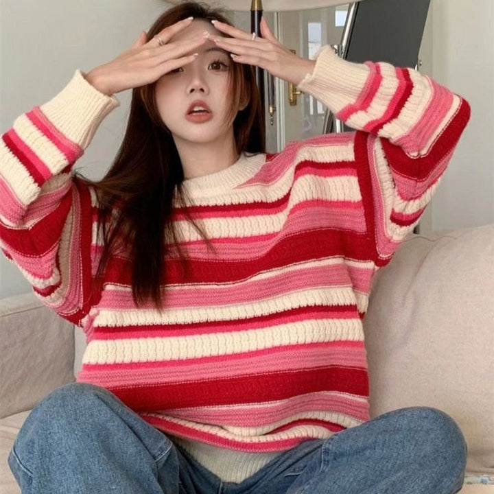 Knit Sweater With Stripes And O-Neck