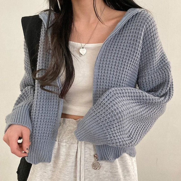 Knitted Zip-Up Jacket With Hood