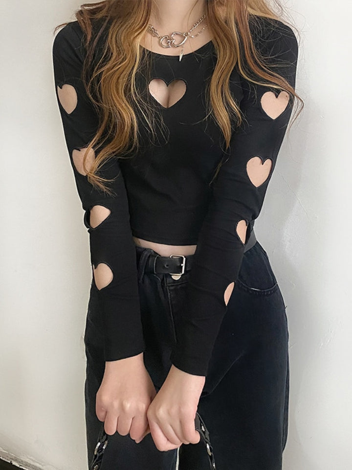 Cropped Longsleeve with Heart-Shaped Cut-Outs