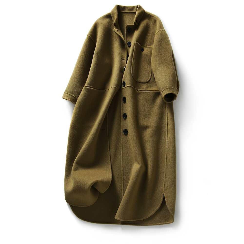 Button-Down Wool Coat With Turn-Down Collar