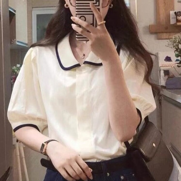 Blouse With Short Sleeves And Peter Pan Collar