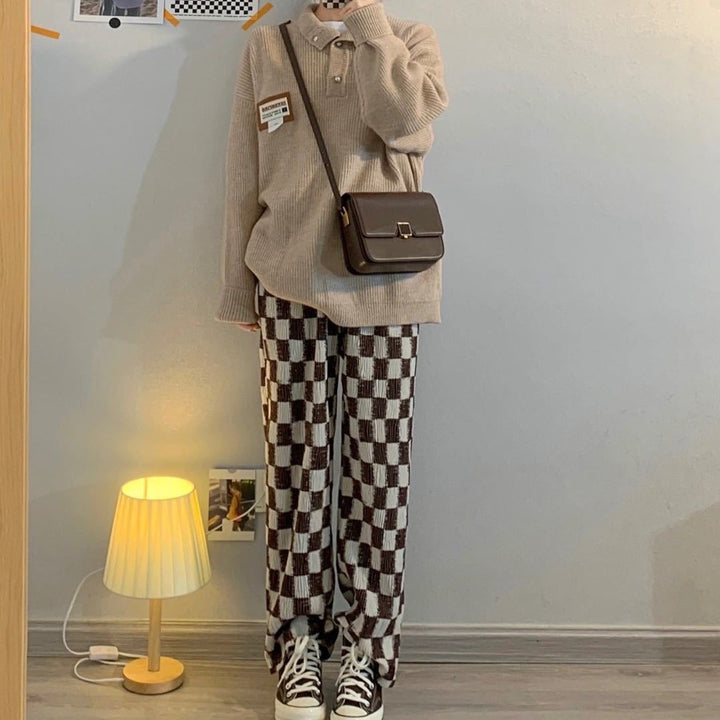 Checkered Pants With Elastic Waist
