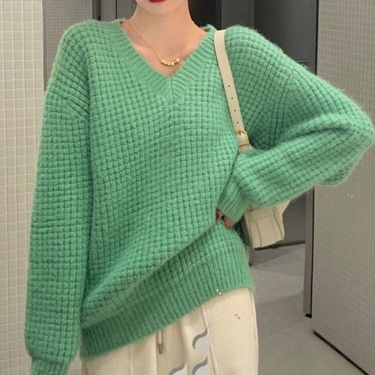 V-Neck Sweater With Knit Pattern
