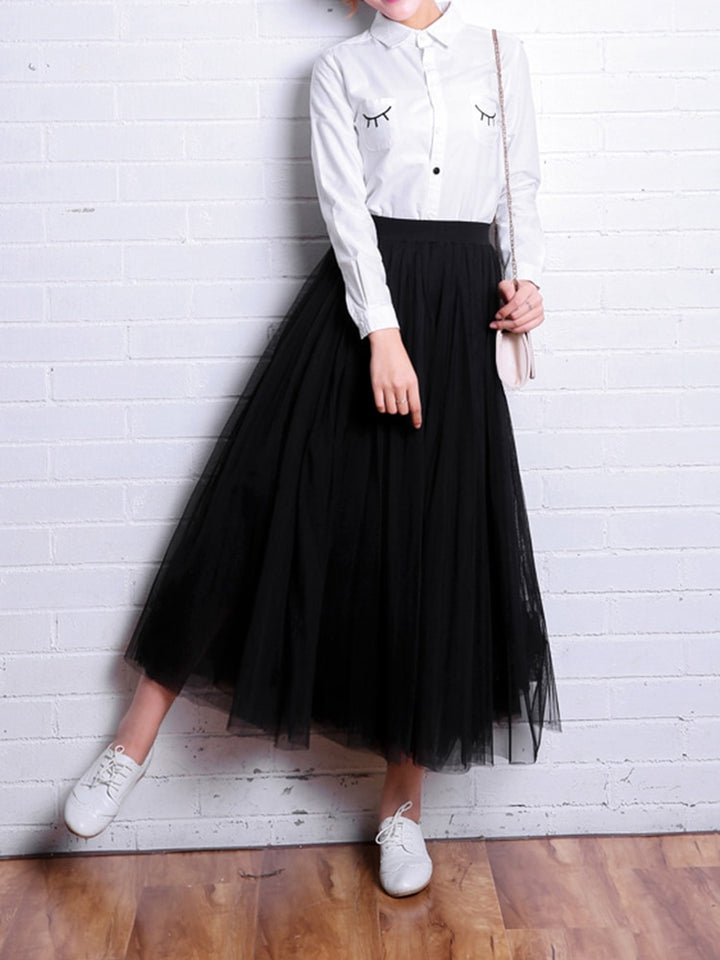 Mesh Tulle Skirt with Elastic Waist
