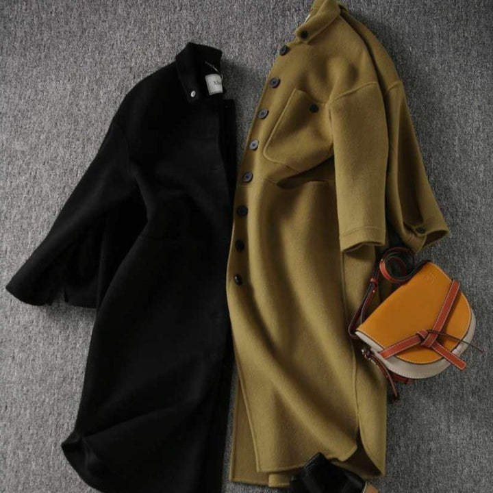 Button-Down Wool Coat With Turn-Down Collar
