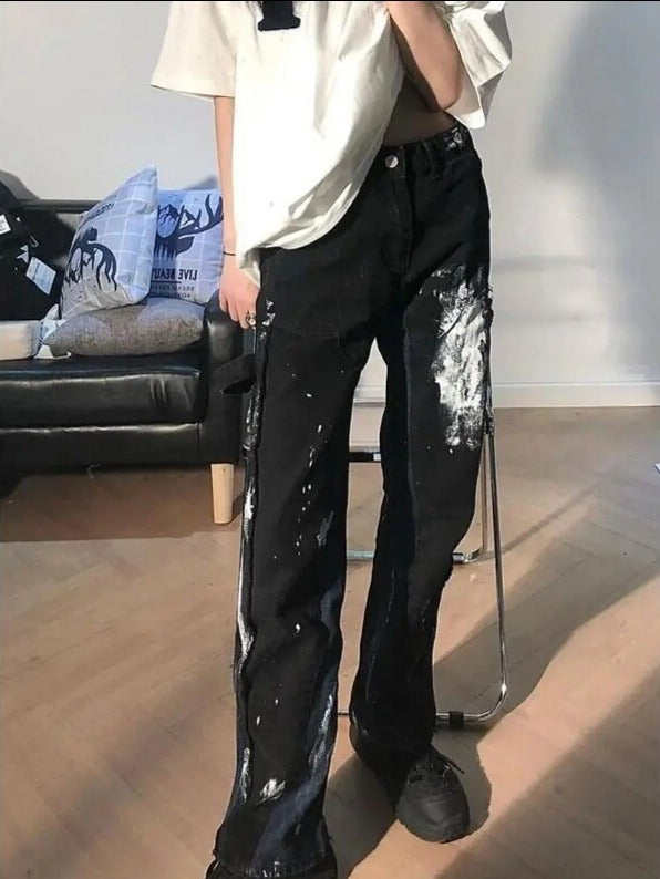 Straight-Leg Pants With Paint Stain Design