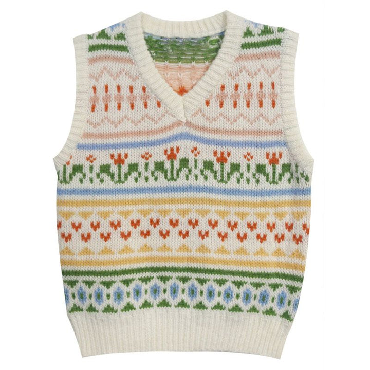 Knit Sweater Vest With Flower Pattern