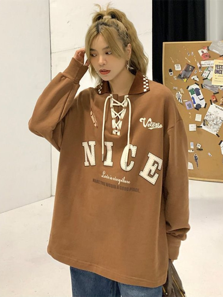 "NICE" Polo Sweatshirt With Letter Print
