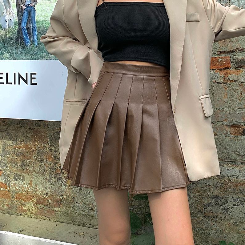High-Waisted Leather Skirt With Pleats