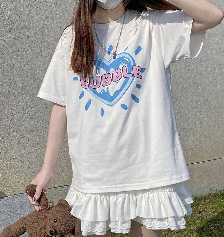 "BUBBLE" Tee With Heart Print