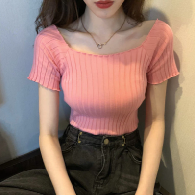 Ruffled Crop Top With Square Collar