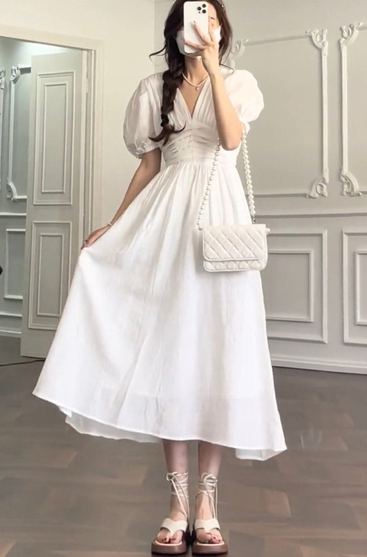 A-Line Dress with Short Puffy Sleeves