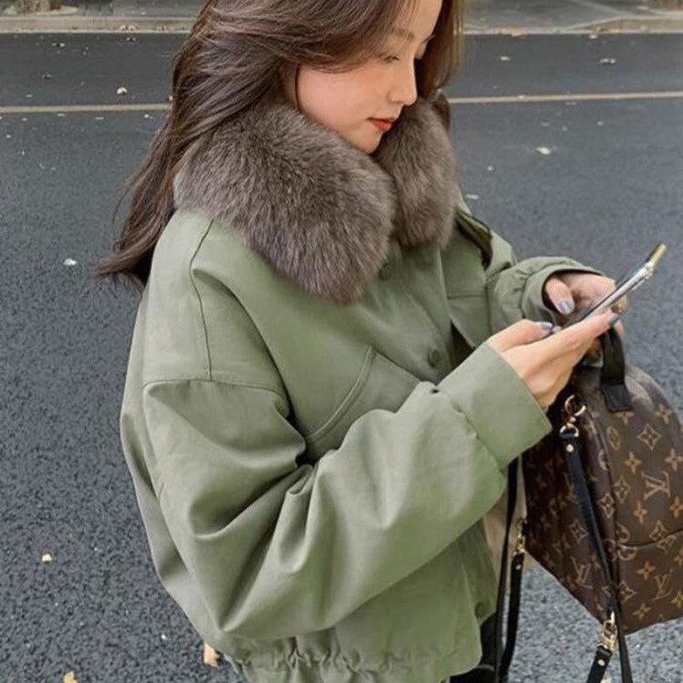Button-Down Jacket With Faux Fur Collar