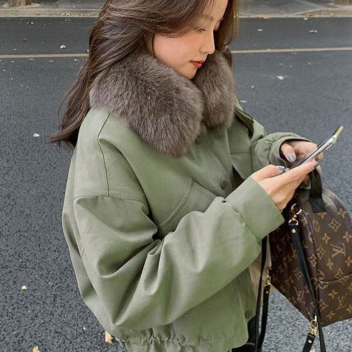 Button-Down Jacket With Faux Fur Collar