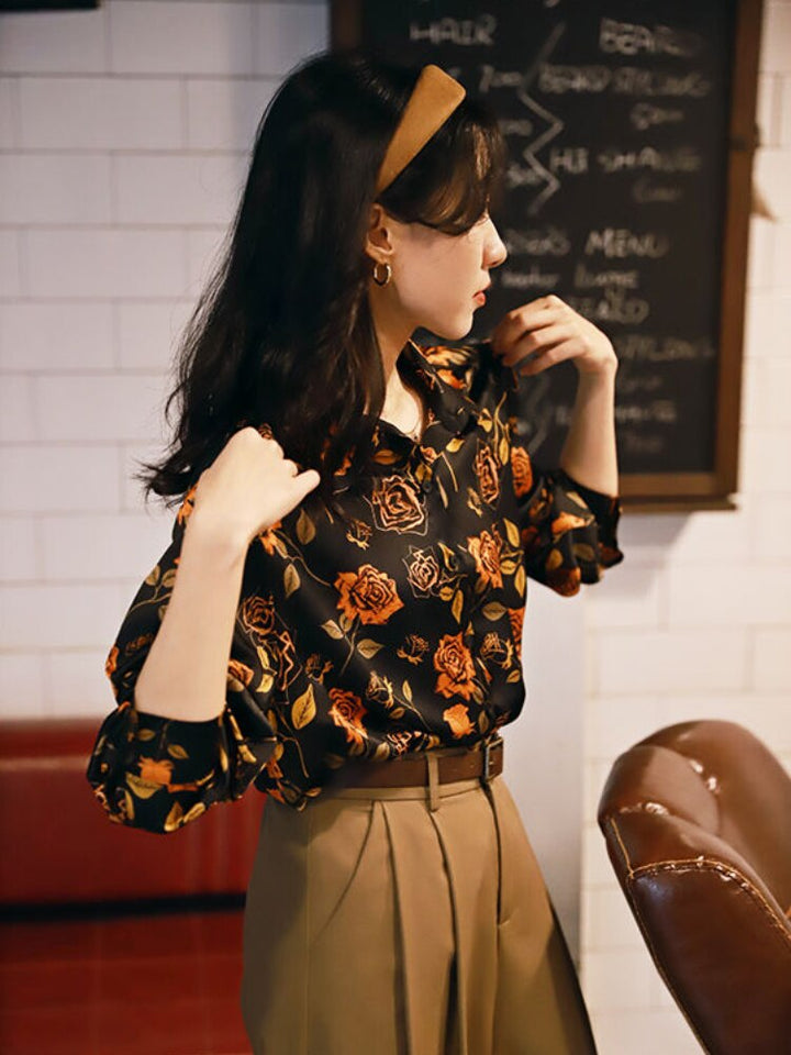 Longsleeve Shirt With Rose Pattern
