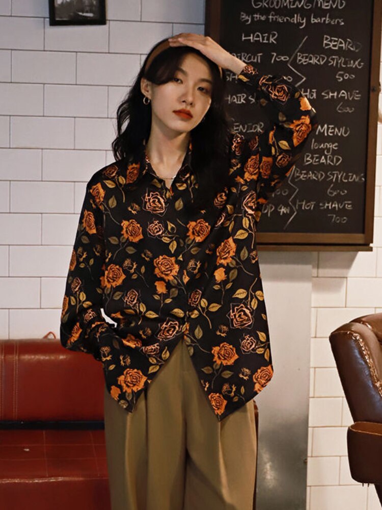 Longsleeve Shirt With Rose Pattern