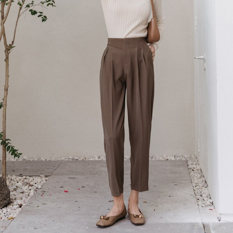 High Waist Pants With Off-Side Buttons