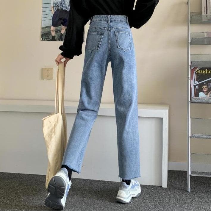 High Waisted Wide-Leg Jeans - Asian Fashion Lianox