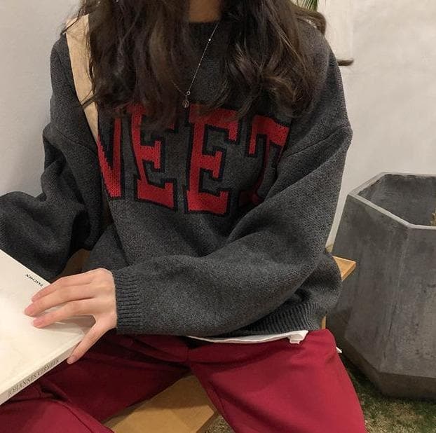 "NEET" Knitted Sweater - Asian Fashion Lianox