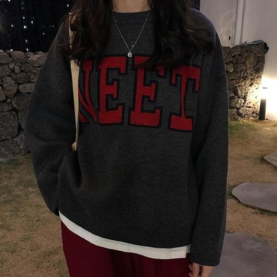 "NEET" Knitted Sweater - Asian Fashion Lianox