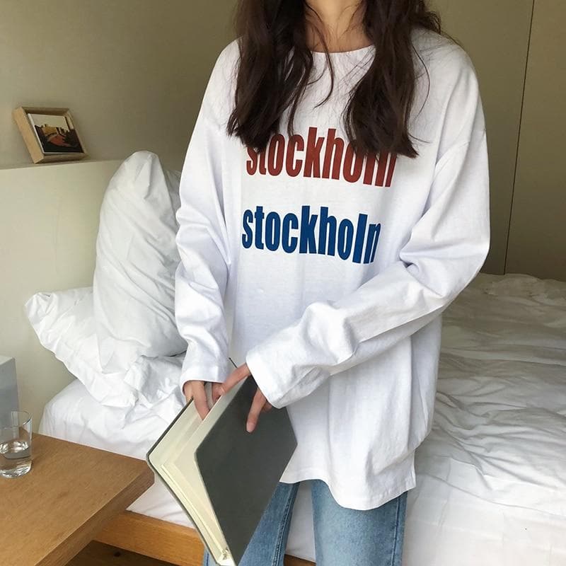 "stockholn stockholn" Longsleeve Shirt With Lettering - Asian Fashion Lianox