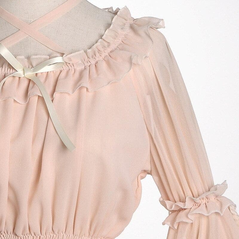 Chiffon Ruffle Blouse With Transparent Flare Sleeves