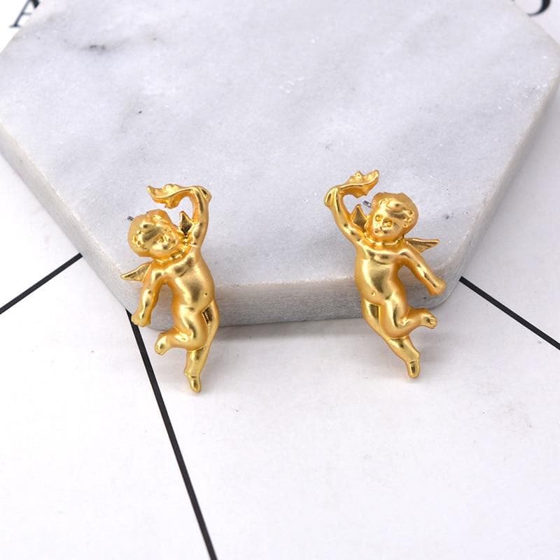 Golden Angel Earring Studs - Asian Fashion Lianox