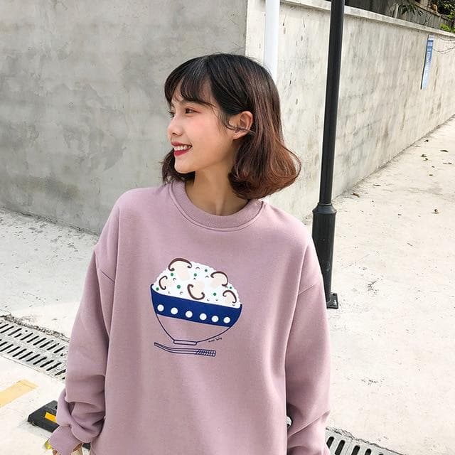 Longsleeve Shirt with Cute Foodie Print - Asian Fashion Lianox
