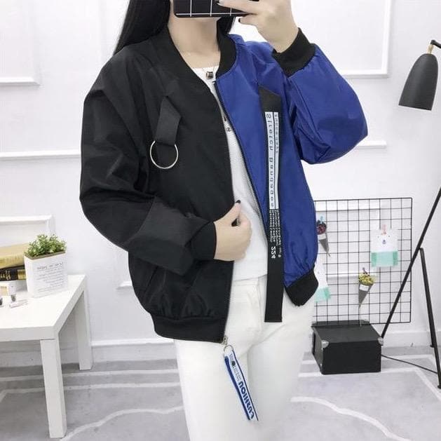 Two-Colored Jacket With Streetwear Details - Asian Fashion Lianox