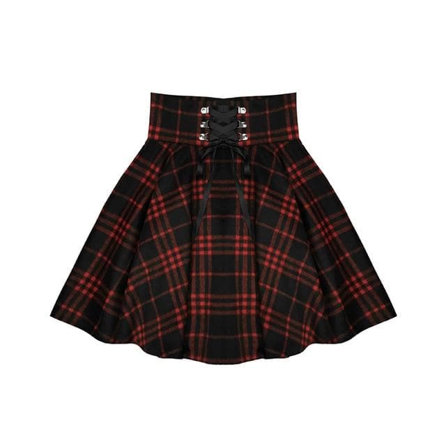 Lace-Up Mini Skirt With Plaid Pattern
