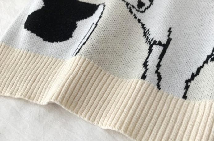 Knit Sweater with Cow Stitch - Asian Fashion Lianox