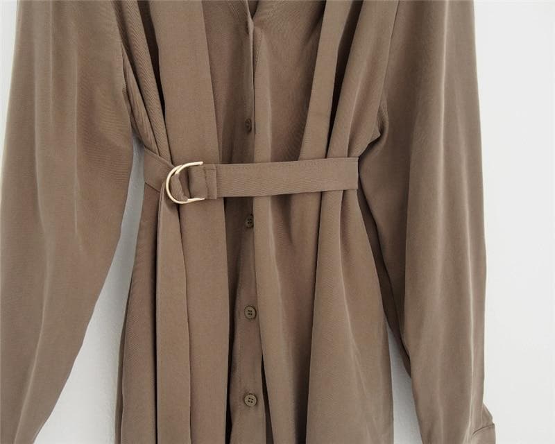 Button-Down Maxi Dress with Belt - Asian Fashion Lianox