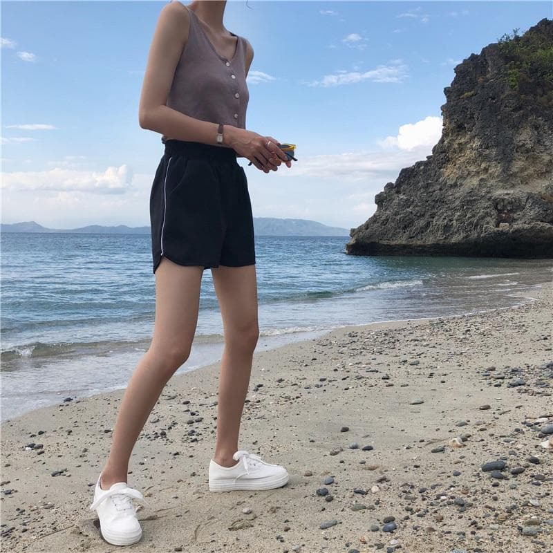 Sporty Shorts With Side Stripe - Asian Fashion Lianox