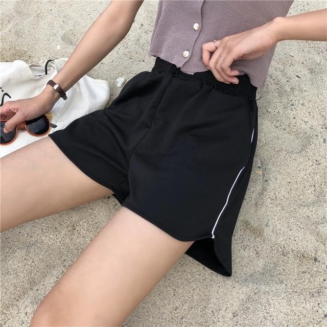 Sporty Shorts With Side Stripe - Asian Fashion Lianox