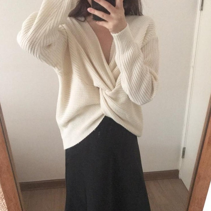 Sweater With Twist And V-Neck