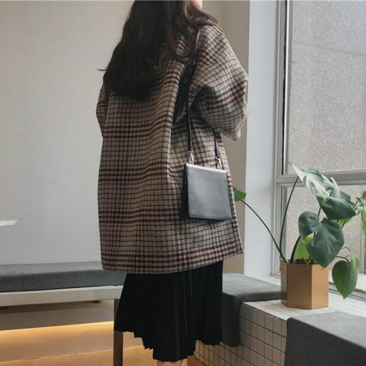 Oversized Plaid Coat - Asian Fashion Lianox