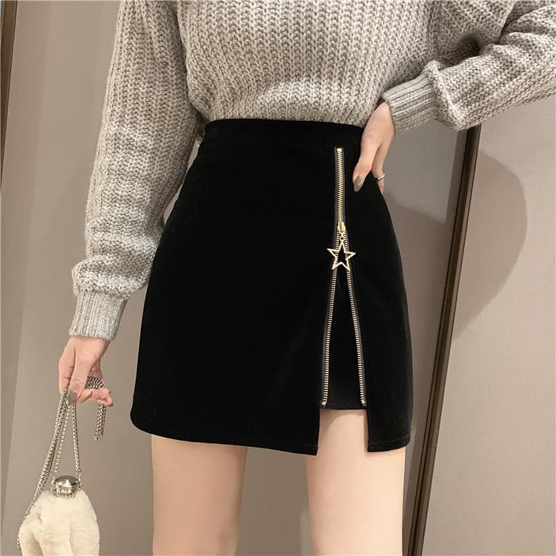 Skirt with Star Zipper - Asian Fashion Lianox