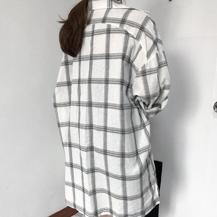 Plaid Long Shirt - Asian Fashion Lianox