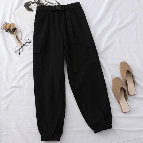 High Waist Cargo Pants with Belt - Asian Fashion Lianox