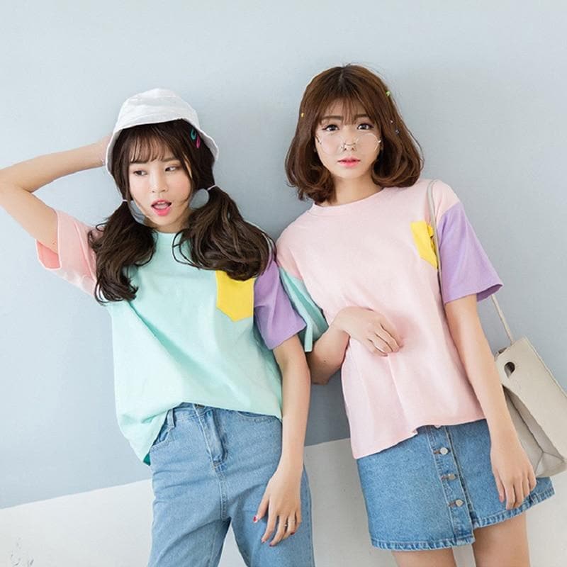 Multicolor Patchwork Tee - Asian Fashion Lianox